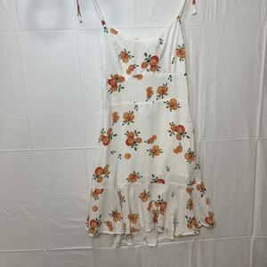 Wild Fable Women's Floral Fruit Print Sundress XS White Orange Tie Strap Ruffle